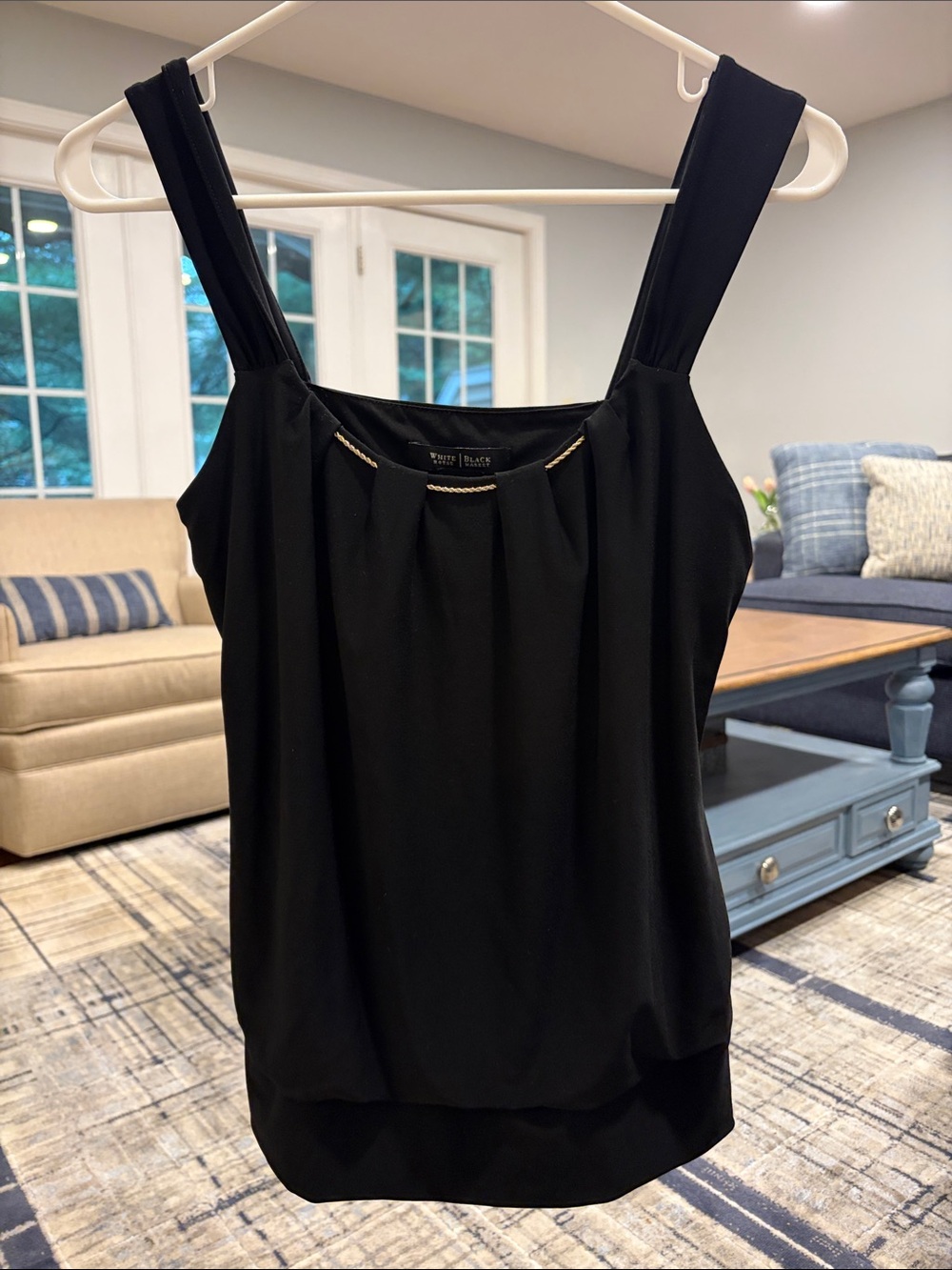 White House Black Market Black Pleated Neck Tank Top